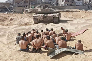 15. Lined up before a tank [$10,000]